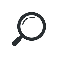 A magnifying glass Search Zoom icon symbol, symbolizing search, exploration, and investigation.