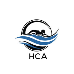 Naklejka premium HCA Swimming Company logo. HCA Water Sports logo design for entrepreneur and business. HCA Training Branding best icon. 