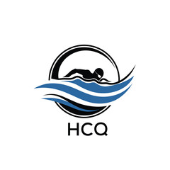 Naklejka premium HCQ Swimming Company logo. HCQ Water Sports logo design for entrepreneur and business. HCQ Training Branding best icon. 