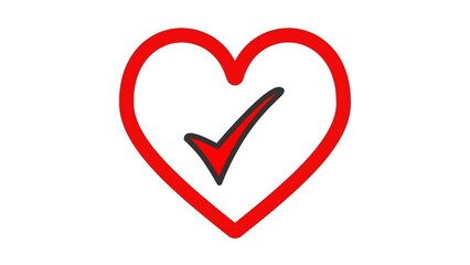Red Heart Checkmark: Positive Affirmation, Love, Approval,  Acceptance Icon Graphic.