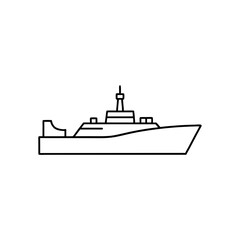 Outline drawing of a warship ship on transparent background