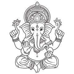 Line Art Illustration of Lord Ganesha. Ganpati line art. Coloring Page. Vector Illustrations