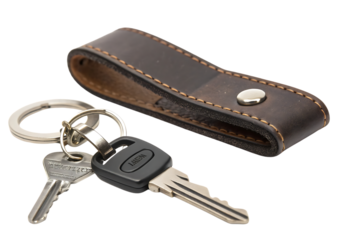 Leather Keychain with Keys, isolated on transparent background