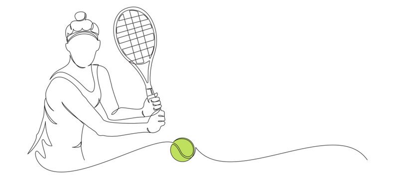 continuous line drawing of a female tennis player vector illustration 6