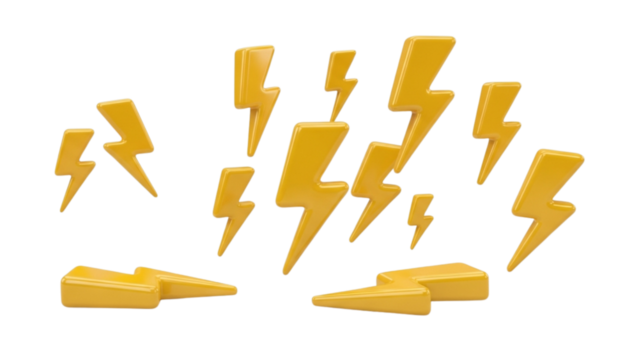 Bright Yellow Thunderbolts on Dark Background 3D Rendering