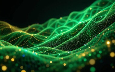 Abstract background image with green curves, light, glitter, line, gradation, lighting, banner texture advertising poster