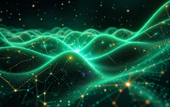 Abstract background image with green curves, light, glitter, line, gradation, lighting, banner texture advertising poster