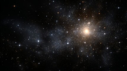 Star-like glitter particles glowing in dark black space, dreamy cosmic wallpaper with sparkling abstract background design