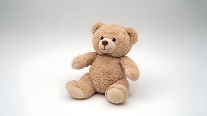 Cute teddy bear sitting on white fabric background
