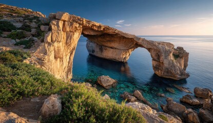 Coastal archway, tranquil turquoise waters