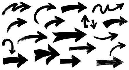 Grunge Style Hand Drawn Arrow Shape Directional Symbol Set