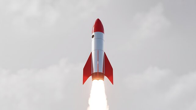 Red toy rocket isolated on white background
