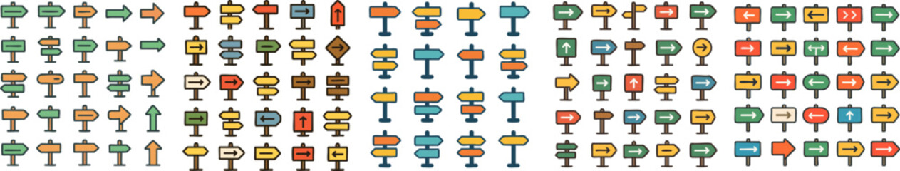 Fototapeta premium Large collection of colorful stylized tree icons for design.