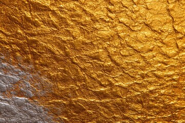 Textured golden and silver foil background with intricate crinkles, ideal for luxury design projects