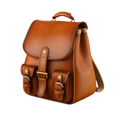 Tan leather backpack with multiple pockets