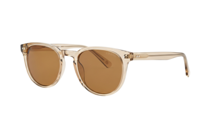 Stylish translucent tan frame sunglasses product shot isolated on black