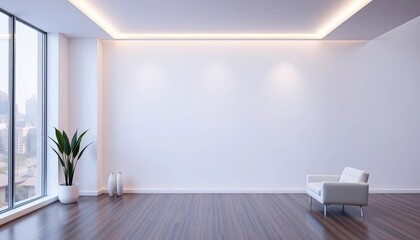 Crisp white corner, minimalist interior design, simple, airy
