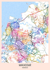 Obraz premium Makassar Indonesia City Map. city background, abstract city printable, city travel, city banner, modern city, city background, abstract watercolor, abstract paint, urban background