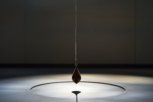 A pendulum hangs alone from a solid rod, swinging lightly.