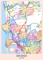 San Diego USA City Map. city background, abstract city printable, city travel, city banner, modern city, city background, abstract watercolor, abstract paint, urban background