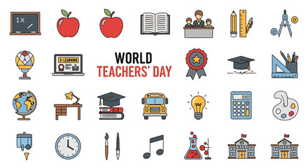 Set of linear glyph icons related to books, literature, and the celebration of reading as a daily pastime and learning activity