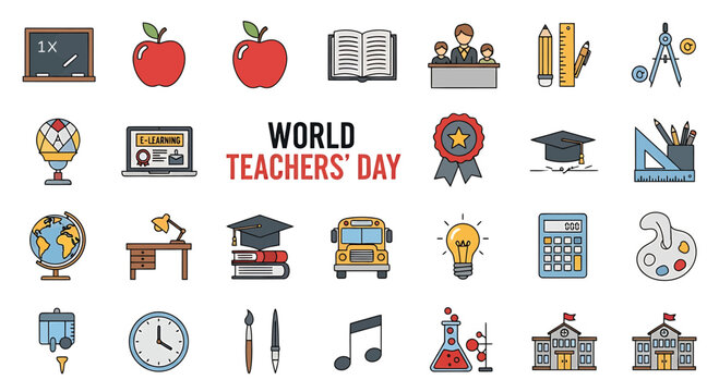 Set of linear glyph icons related to books, literature, and the celebration of reading as a daily pastime and learning activity