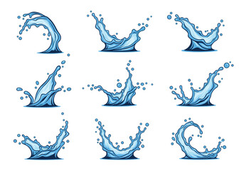 Fototapeta premium Dynamic pixel art water splash collection for refreshing visuals