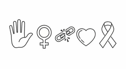 Obraz premium A collection of linear icons symbolizing women's rights, female empowerment, freedom, and solidarity in the fight against abuse