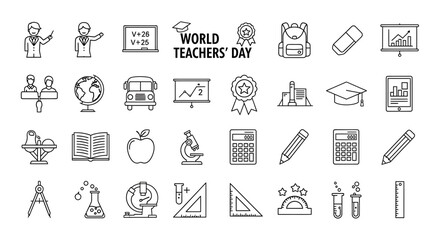 Fototapeta premium A diverse collection of educationthemed icons, covering subjects, tools, and symbols, perfect for educational websites, presentations, and learning materials for students and teachers
