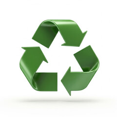 Obraz premium A three-dimensional glossy green recycling symbol isolated on a white background, representing sustainability, environmental conservation, and ecological responsibility