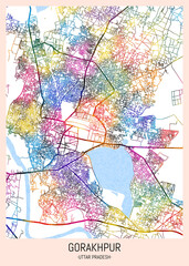Obraz premium Gorakhpur Uttar Pradesh City Map. city background, abstract city printable, city travel, city banner, modern city, city background, abstract watercolor, abstract paint, urban background