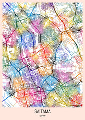 Fototapeta premium Saitama Japan City Map. city background, abstract city printable, city travel, city banner, modern city, city background, abstract watercolor, abstract paint, urban background