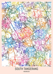 South Tangerang Indonesia City Map. city background, abstract city printable, city travel, city banner, modern city, city background, abstract watercolor, abstract paint, urban background
