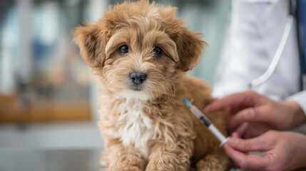 Puppy microchip at veterinary clinic, concept of pet identification
