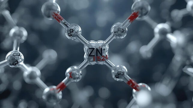 Zinc atom bonds: A captivating macro perspective unveils the intricate molecular structure of a zinc atom, showcasing its metallic brilliance within a sophisticated scientific composition.