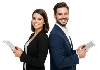 Smiling Business Professionals with Tablets