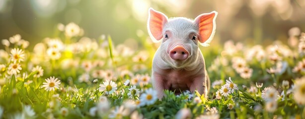 Piglet in daisy field