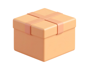 Orange 3D Gift Box with Ribbon Isolated on Black. Minimalist Square Present for Celebration, Packaging, or E-commerce.