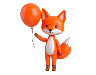 Obraz premium Cute 3D Rendered Cartoon Fox Character Holding Orange Balloon