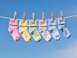 baby socks hanging on clothesline
