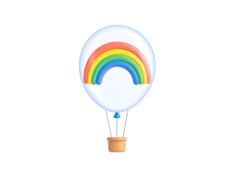 Whimsical 3D Hot Air Balloon with Colorful Rainbow Illustration - Powered by Adobe