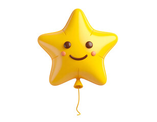 Cute Yellow Star Balloon with Smiling Face 3D Render