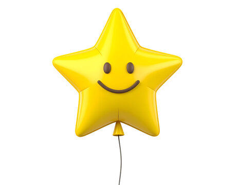 Yellow Star Shaped Happy Face Emoji Balloon Isolated on Black Background 3D Render