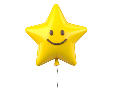 Yellow Star Shaped Happy Face Emoji Balloon Isolated on Black Background 3D Render