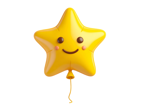 Cute Yellow Star Balloon with Smiling Face 3D Render - Powered by Adobe