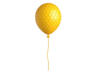 Single Yellow Honeycomb Balloon with String Isolated on Black Background 3D Render
