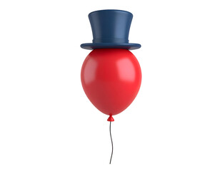 Stylish Red Balloon with Blue Top Hat Against Black Background