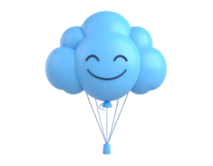 3D happy blue cloud-shaped balloon with a smiling face.