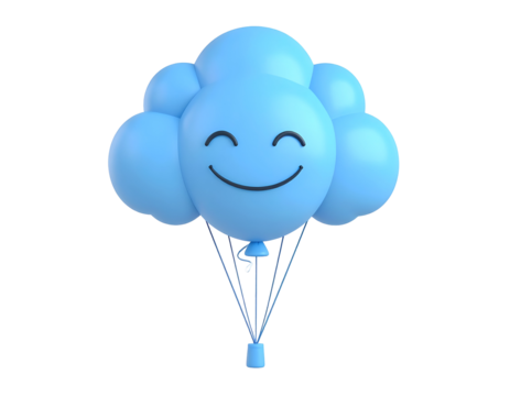 3D happy blue cloud-shaped balloon with a smiling face.