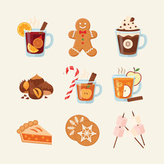 Winter Food & Drink Collection Set Illustration